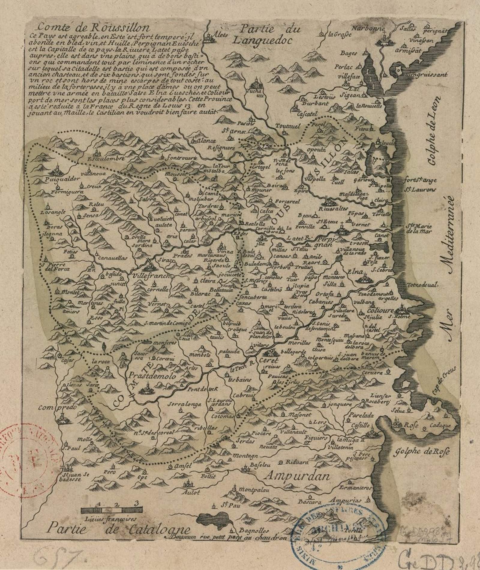 Mapa francés del condado del Rosellón (siglo XVII). Fuente Bibliothèque Nationale de France Mapa francés del condado del Rosellón (siglo XVII). Fuente Bibliothèque Nationale de France