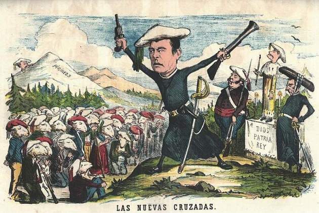 Caricatura que representa el carlismo vasco (1870). Fuente Wikimedia Commons Caricatura que representa el carlismo vasco (1870). Fuente Wikimedia Commons