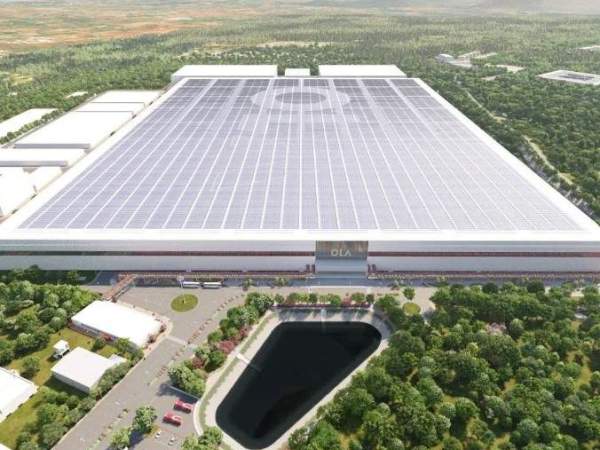 Imagen virtual del proyecto para la fábrica de baterías que construye Ola Electric. 