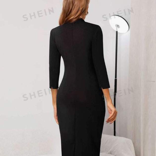 Vestit de vestir amb cremallera posterior unicolor Vestit de vestir amb cremallera posterior unicolor