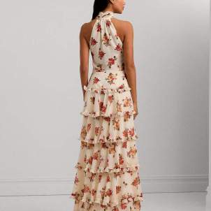 Vestit llarg de coll halter amb flors Vestit llarg de coll halter amb flors