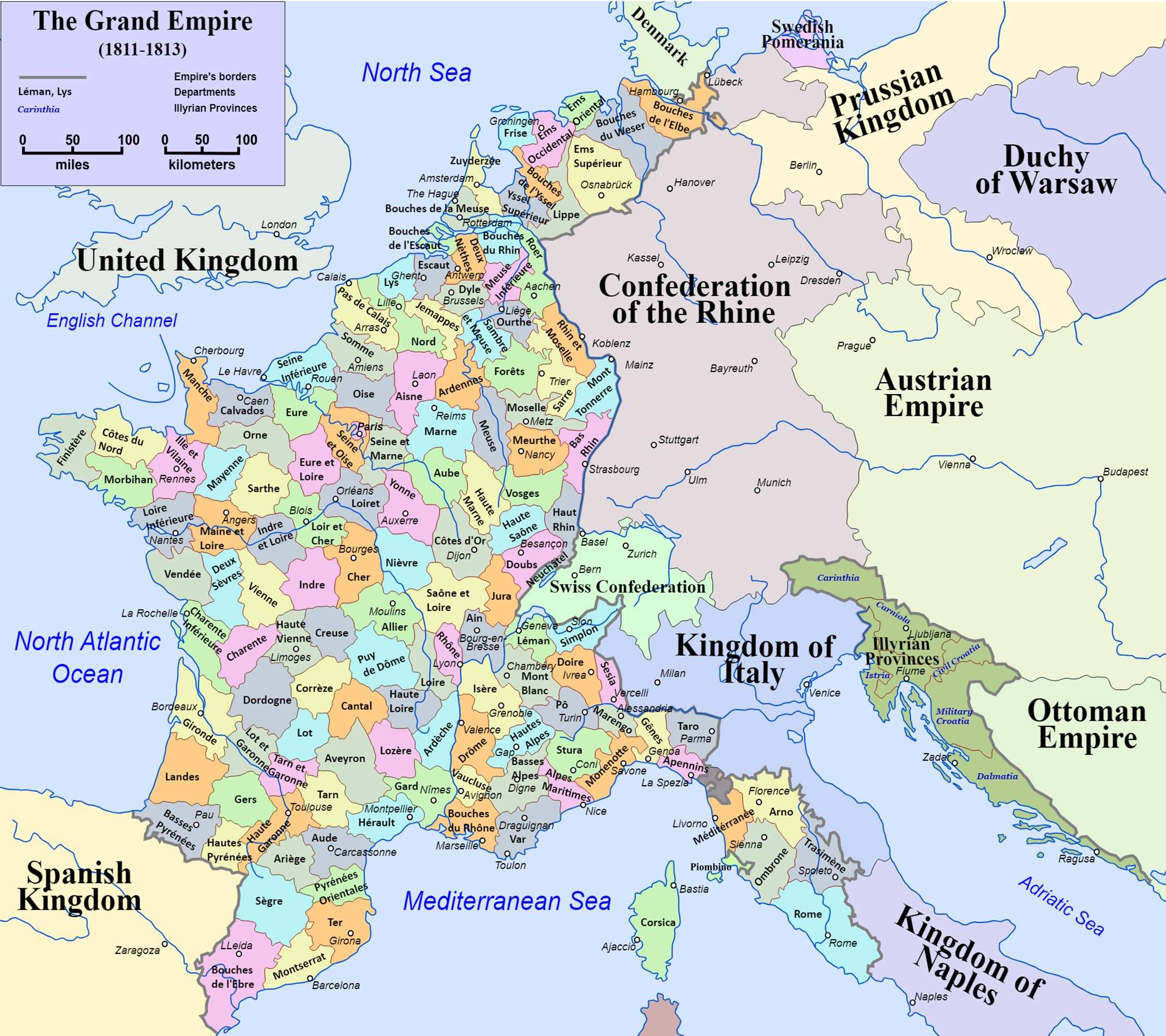 Mapa del Primer Imperi francès. Font Wikimedia Commons Mapa del Primer Imperi francès. Font Wikimedia Commons