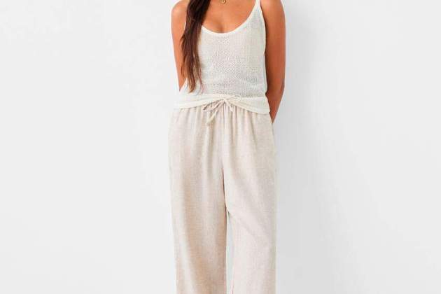 Pantalón straight con lino cintura goma1