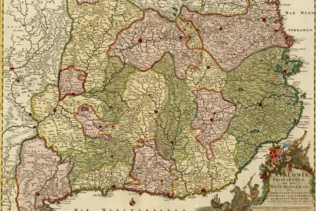 Mapa de Catalunya (finals del segle XVII). Font Cartoteca de Catalunya