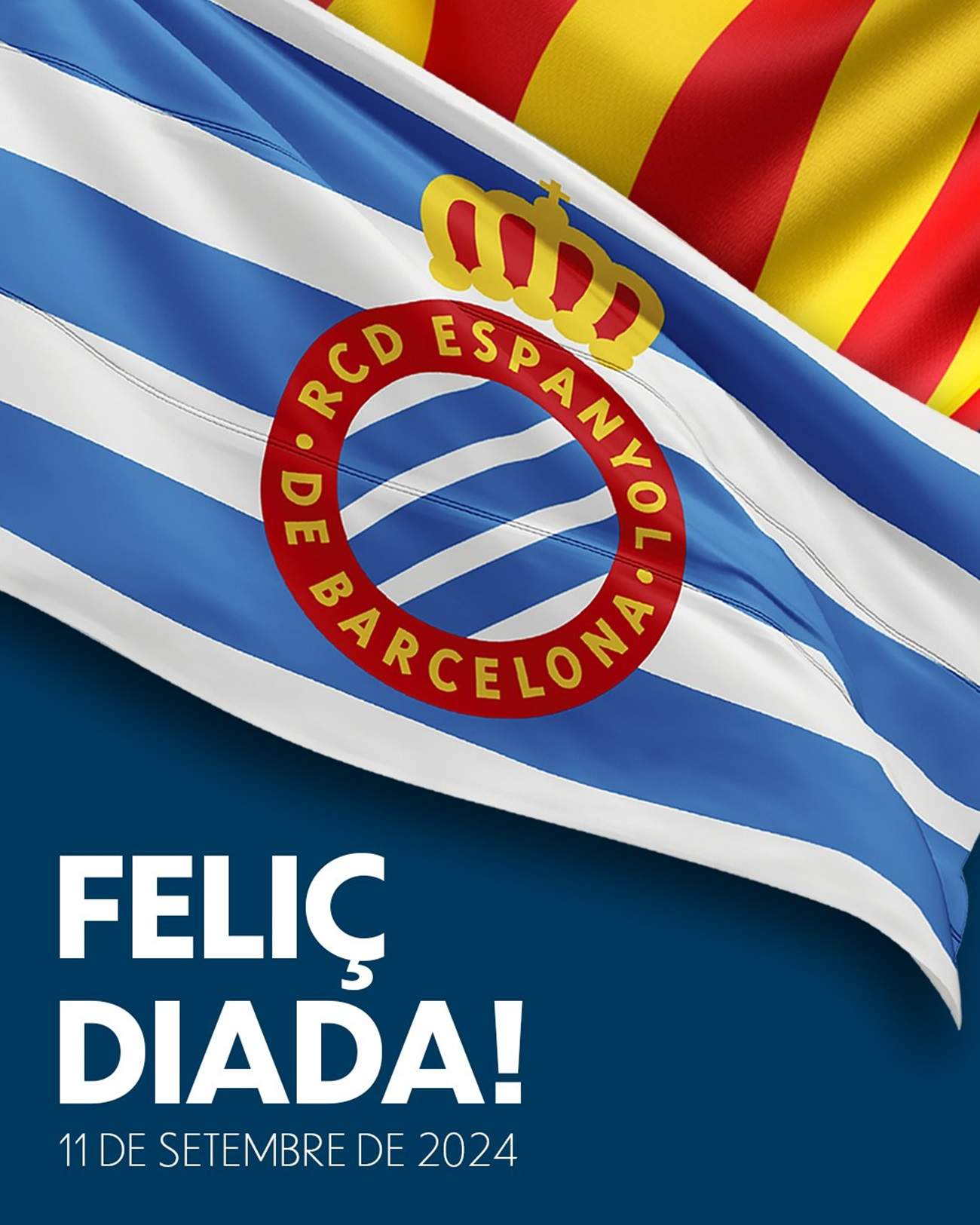 L'Espanyol felicita la Diada de Catalunya amb una senyera amb 5 barres vermelles