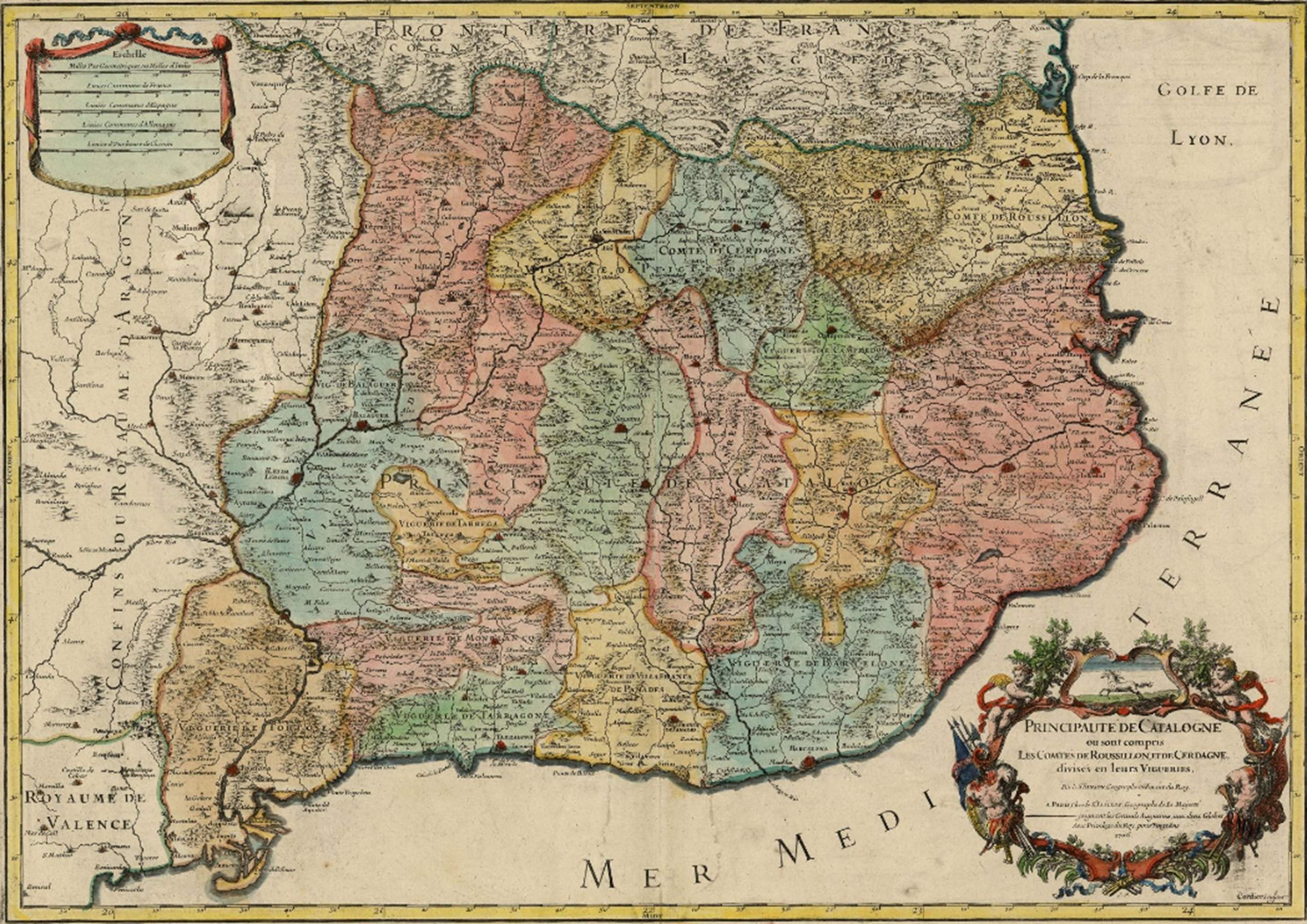Mapa de Catalunya (1706). Todavía se representa el Rosellón, que Felipe IV había entregado en Francia en 1659. Font ICC Mapa de Catalunya (1706). Todavía se representa el Rosellón, que Felipe IV había entregado en Francia en 1659. Font ICC