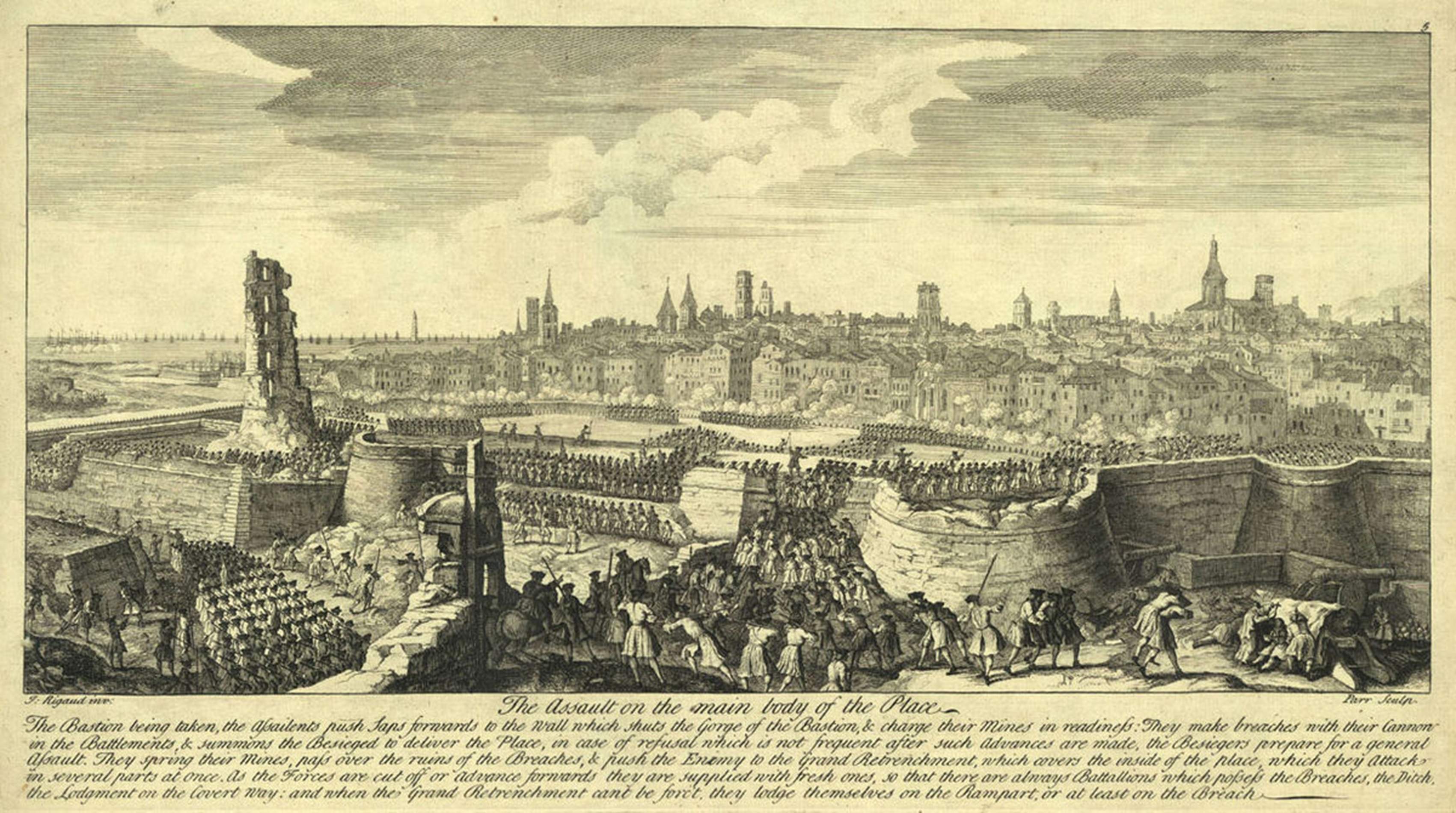 Asedio franco español sobre Barcelona. Asalto a los baluartes (10 11 septiembre 1714). Fuente Cartoteca de Catalunya Asedio franco español sobre Barcelona. Asalto a los baluartes (10 11 septiembre 1714). Fuente Cartoteca de Catalunya