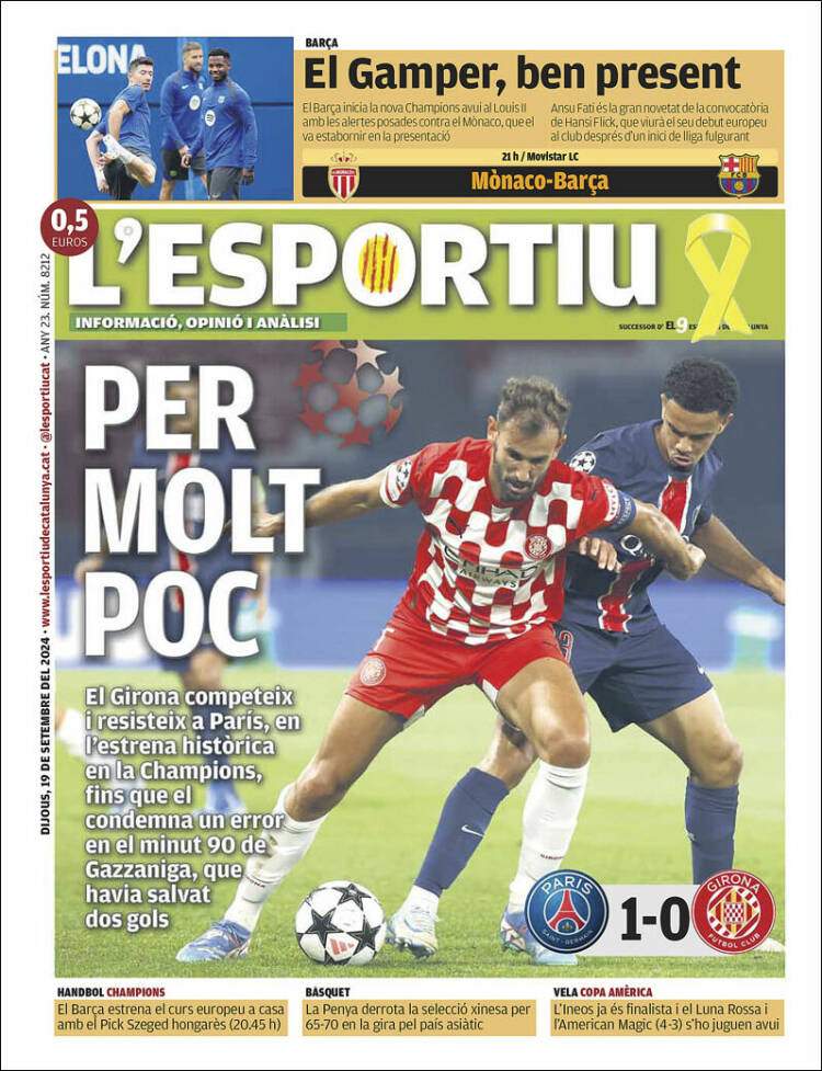 L'Esportiu Portada 19 09 2024 L'Esportiu Portada 19 09 2024