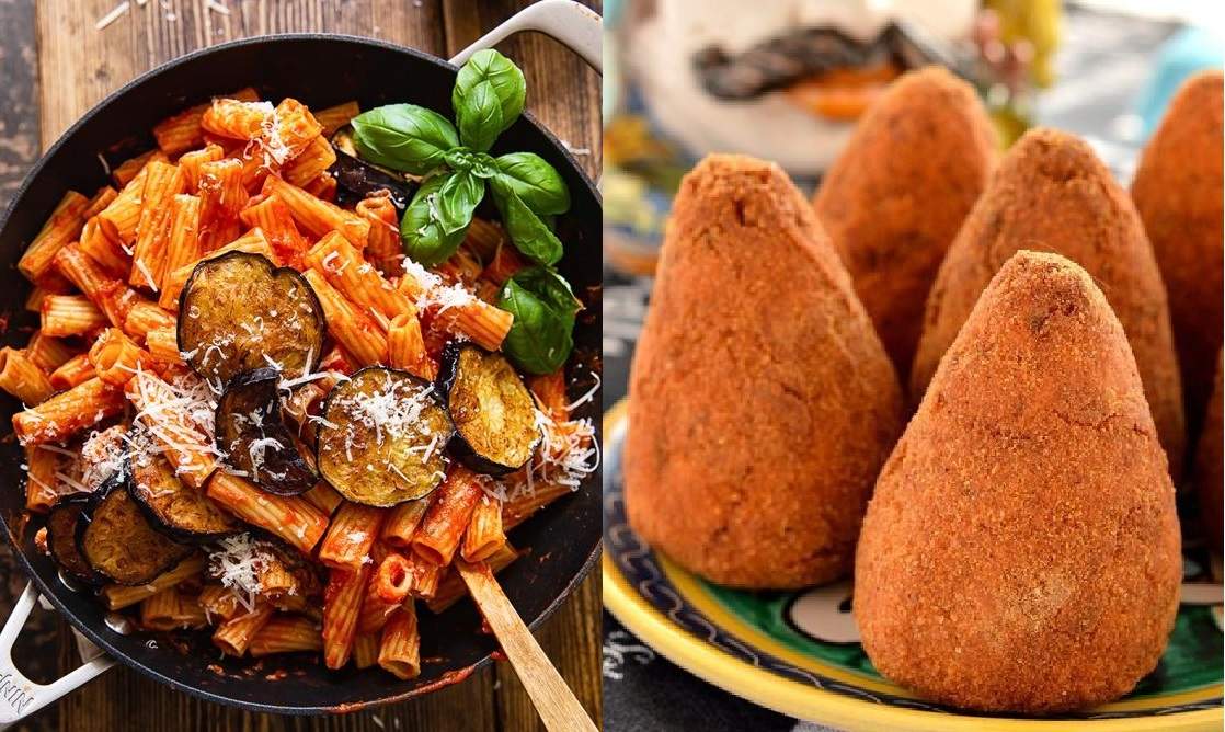 Amasa alla Norma y Arancini de arroz. Font Pinterest Amasa alla Norma y Arancini de arroz. Font Pinterest
