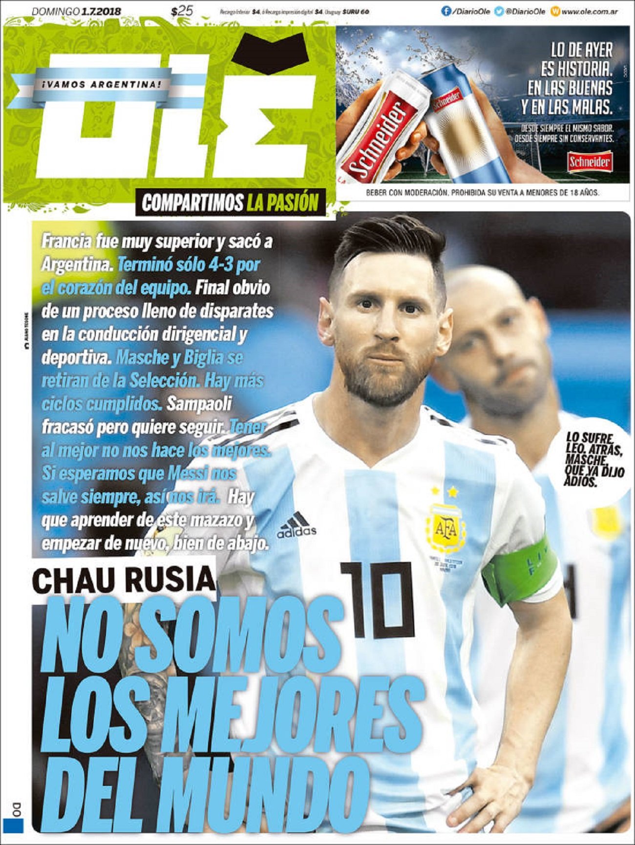 Olé Portada 01 07 2018