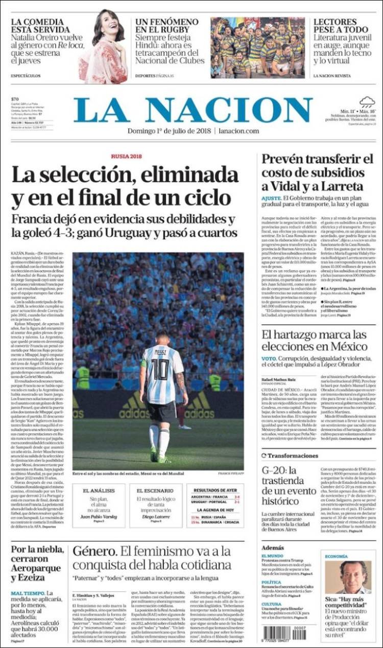 La Nación Portada 01 07 2018