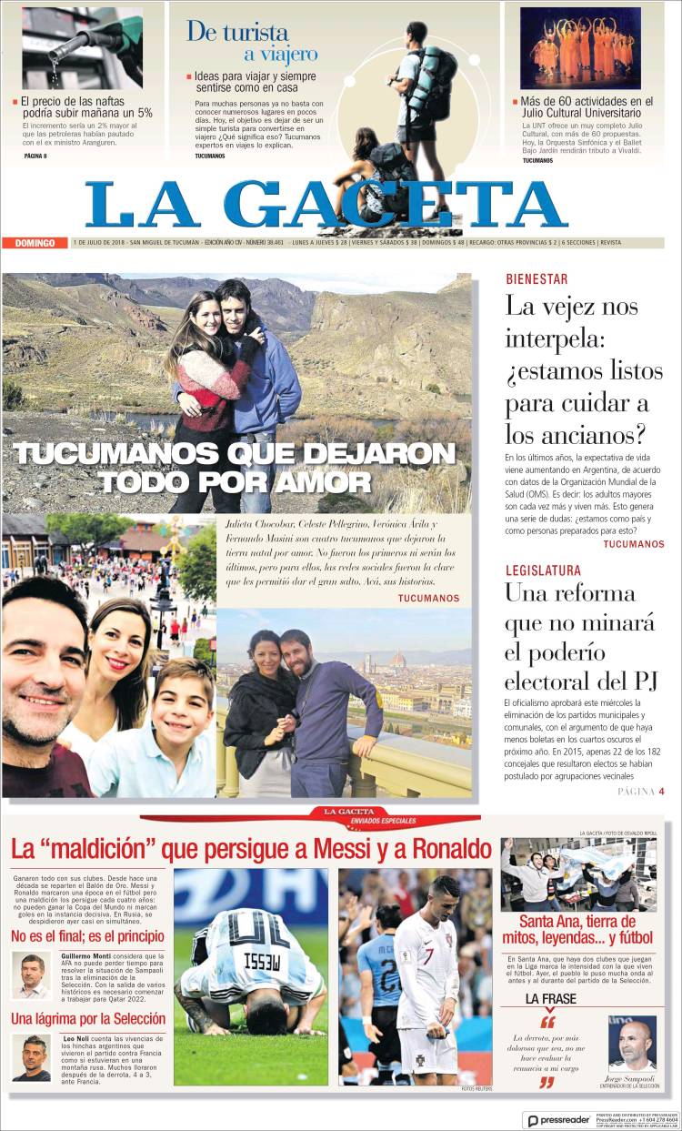 La Gaceta Portada 01 07 2018