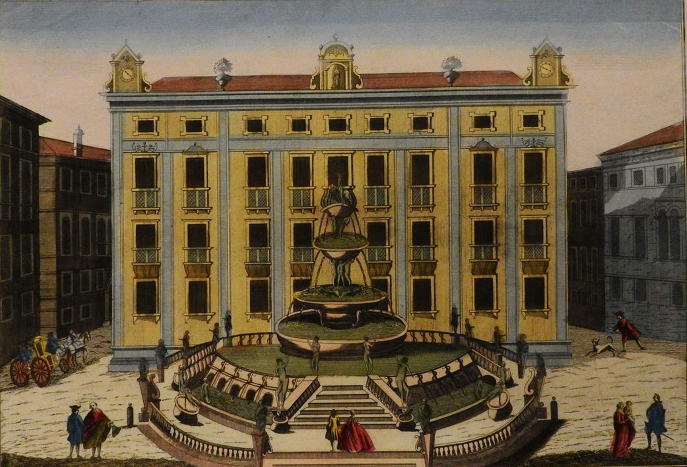 Palacio Senatorial, suyo del poder municipal y Fontana Pretoria. Palermo (siglo XVIII). Fuente Palazzo Senatorio Palacio Senatorial, suyo del poder municipal y Fontana Pretoria. Palermo (siglo XVIII). Fuente Palazzo Senatorio