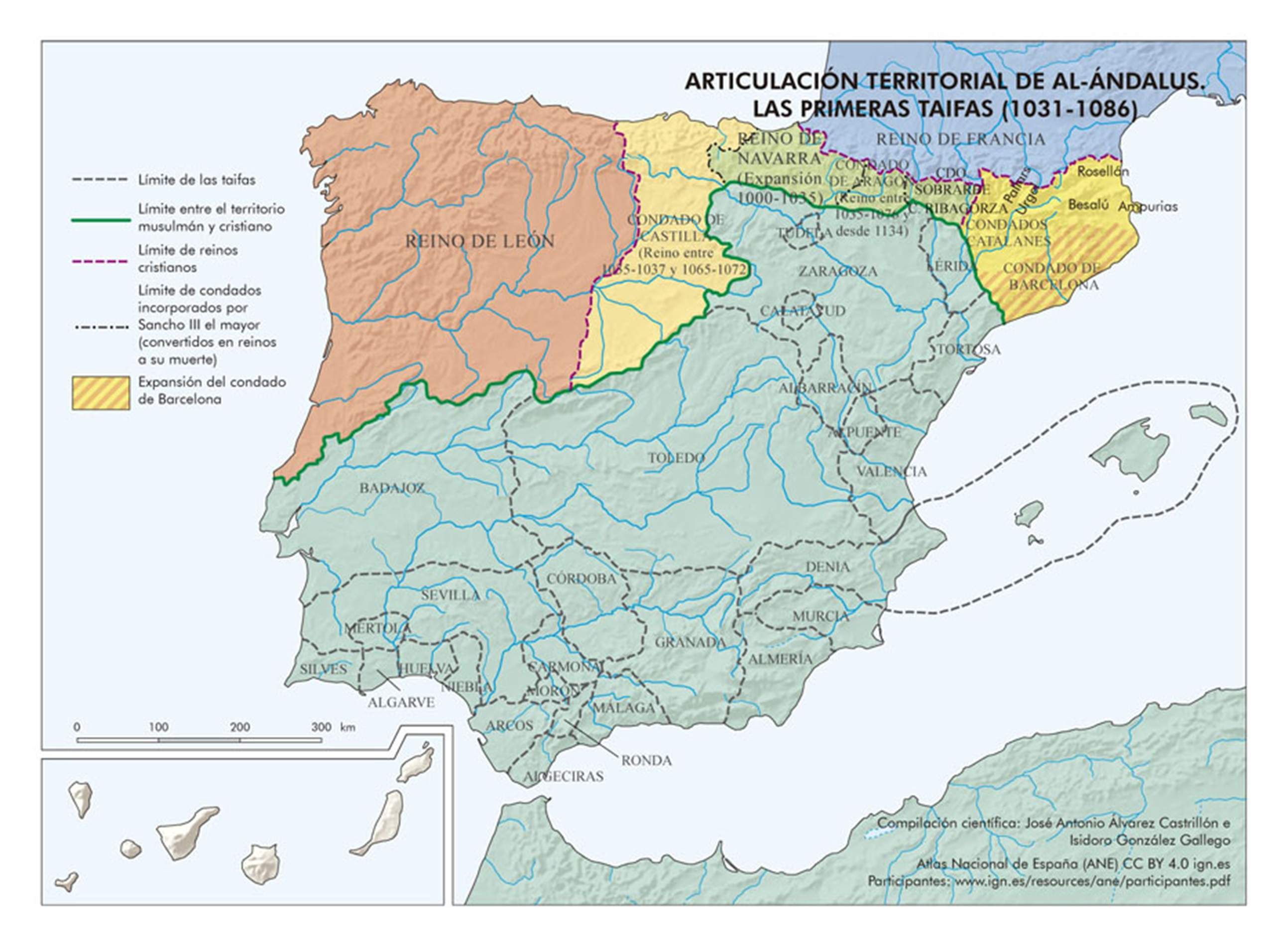 Mapa dels mamlakes o regnes de taifes sorgits de la fragmentació del califat andalusí. Font Instituto Geográfico Nacional Mapa dels mamlakes o regnes de taifes sorgits de la fragmentació del califat andalusí. Font Instituto Geográfico Nacional