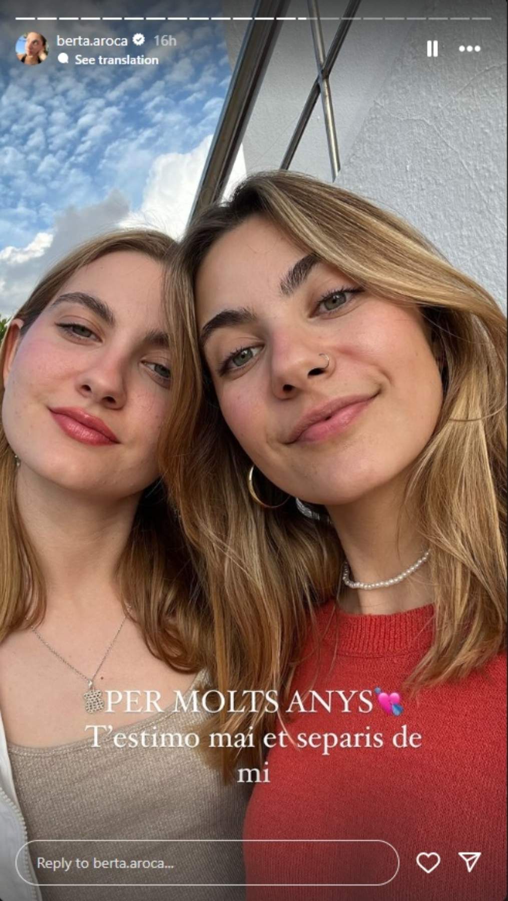 Berta Aroca felicitació per la seva germana / Instagram Berta Aroca felicitació per la seva germana / Instagram