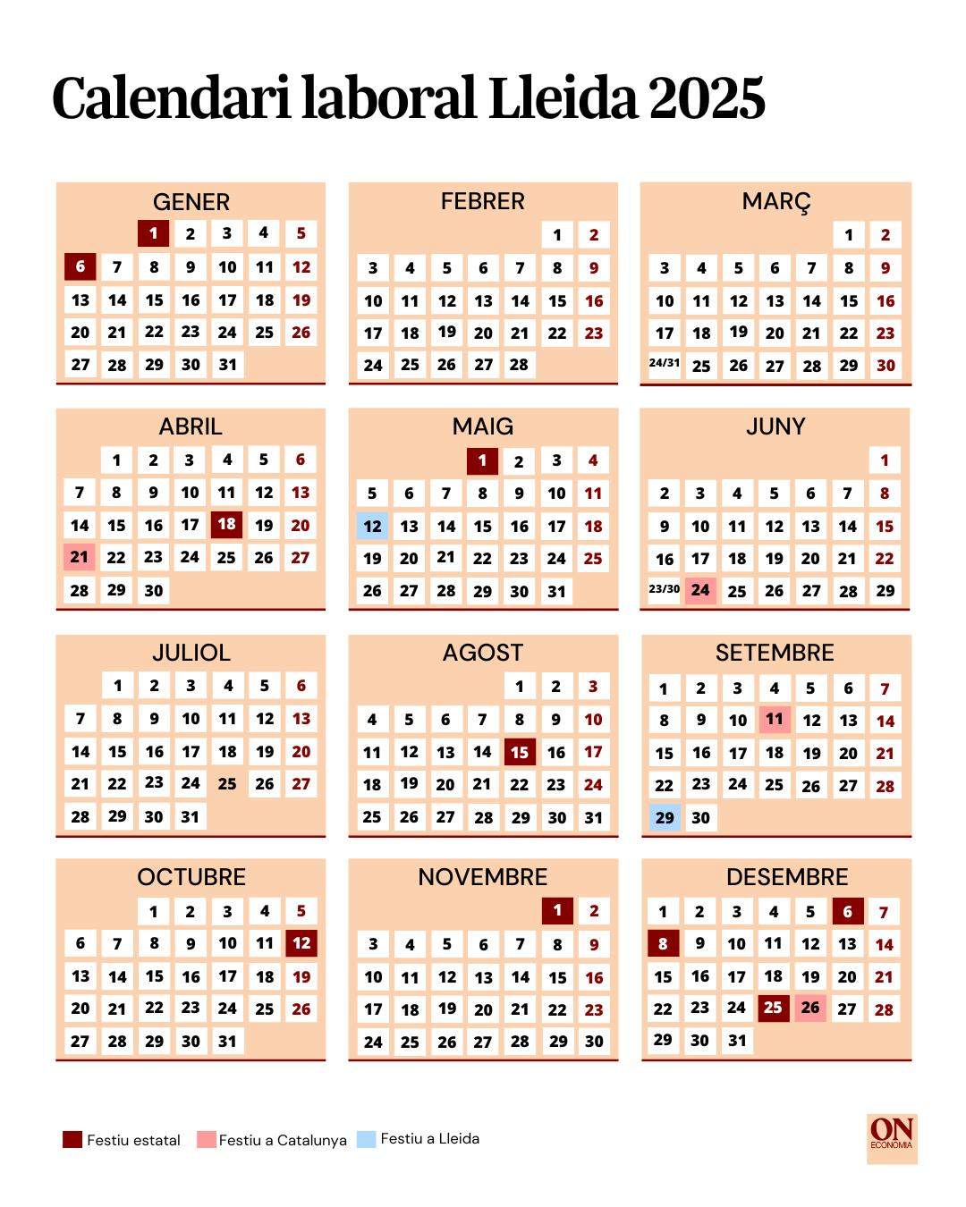 Calendari laboral Lleida 2025 Calendari laboral Lleida 2025