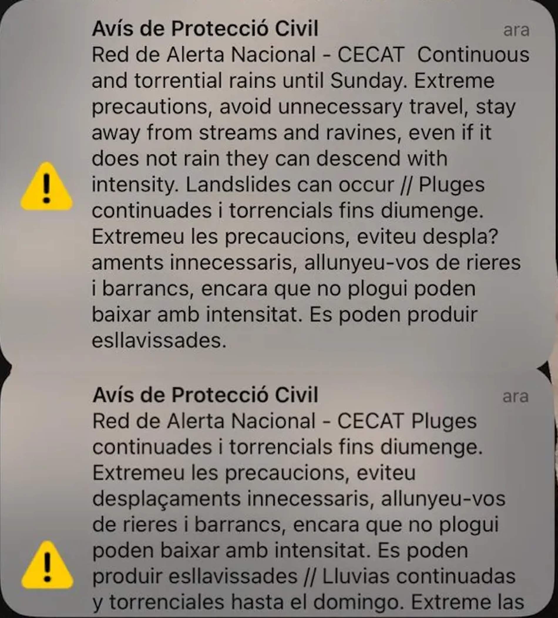 El alerta recibimiento en el móvil de los ciudadanos de las Terres de l'Ebre El alerta recibimiento en el móvil de los ciudadanos de las Terres de l'Ebre