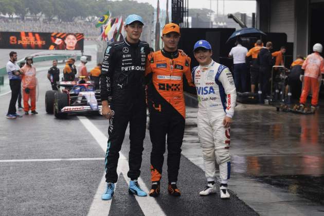 George Russell, Lando Norris i Yuki Tsunoda al GP de Brasil / Foto: EFE George Russell, Lando Norris i Yuki Tsunoda al GP de Brasil / Foto: EFE