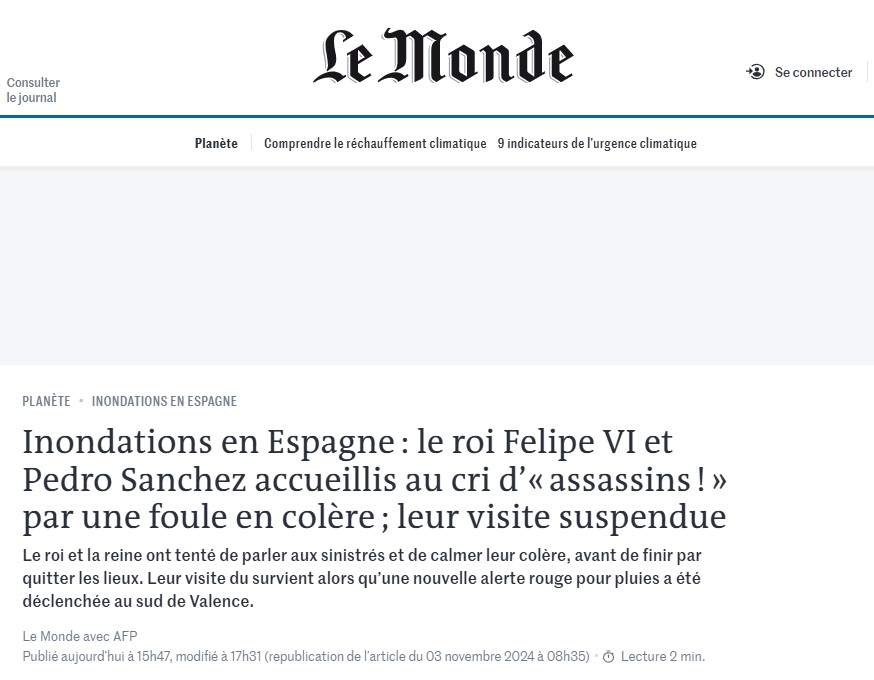 Le Monde visita rey Felipe VI Paiporta, Pais Valencia Le Monde visita rey Felipe VI Paiporta, Pais Valencia