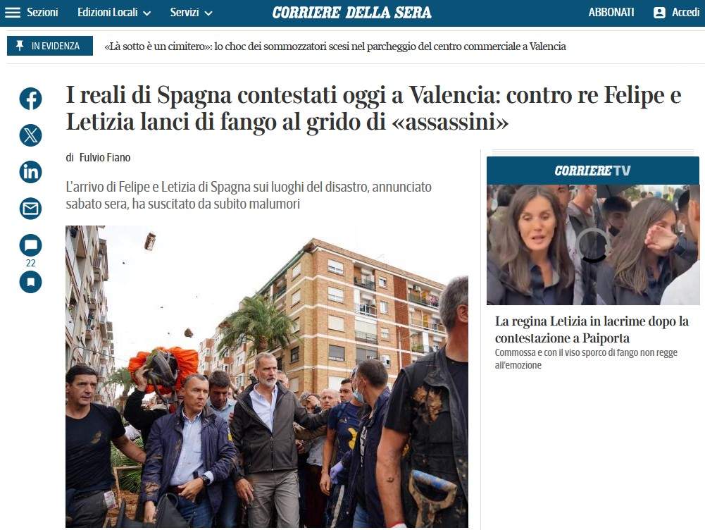 Corriere della Sera visita Felipe VI Paiporta, Pais Valencia Corriere della Sera visita Felipe VI Paiporta, Pais Valencia