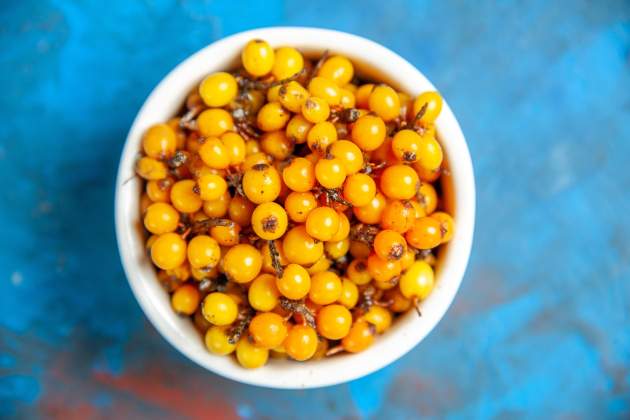 top view sigui buckthorn bowl blue surface top view sigui buckthorn bowl blue surface