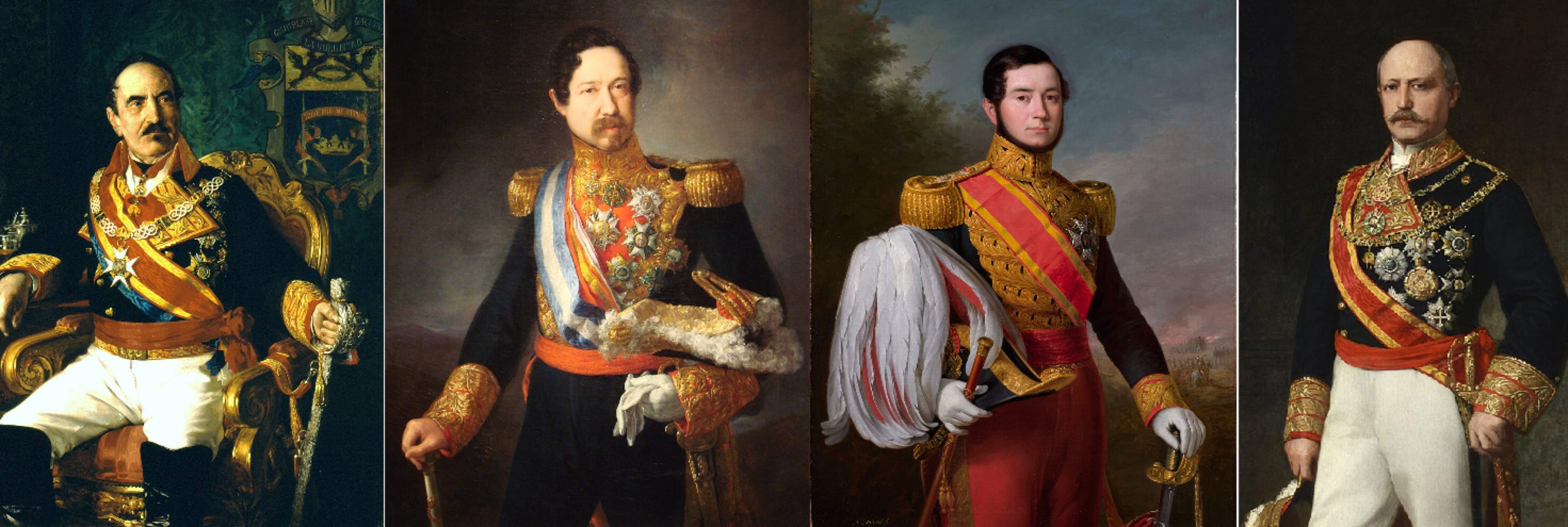 Espartero, Narvaez, Prim y Serrano. Maxims exponentes del liberalismo español del siglo XIX. Fuente Wikimedia Commons Espartero, Narvaez, Prim y Serrano. Maxims exponentes del liberalismo español del siglo XIX. Fuente Wikimedia Commons