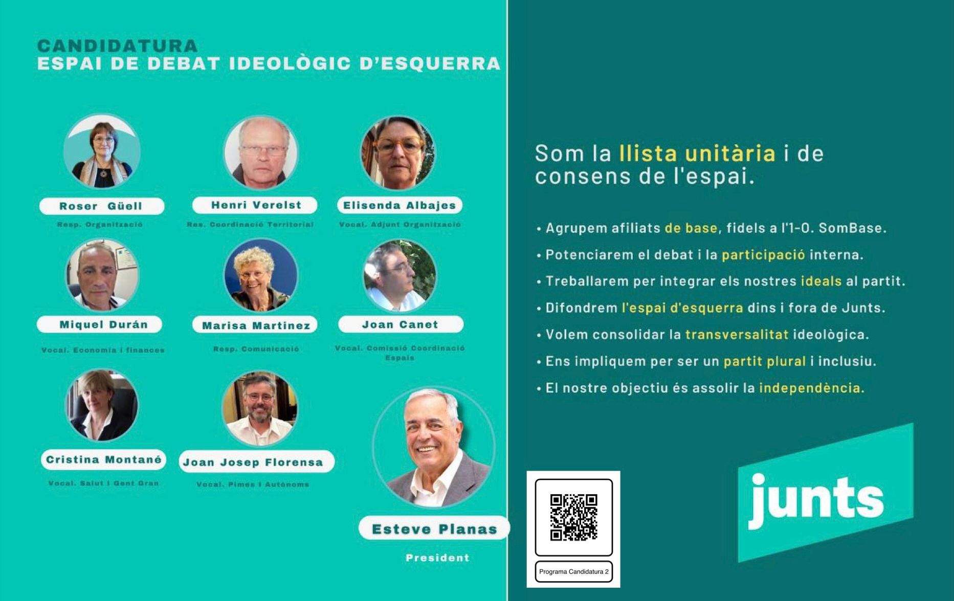 Candidatura liderada per Esteve Planas en el corrent d'esquerres de Junts Candidatura liderada per Esteve Planas en el corrent d'esquerres de Junts