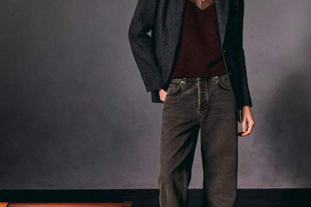 Pantalón wide coated denim look algodón1