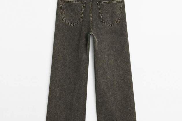 Pantalón wide coated denim look algodón