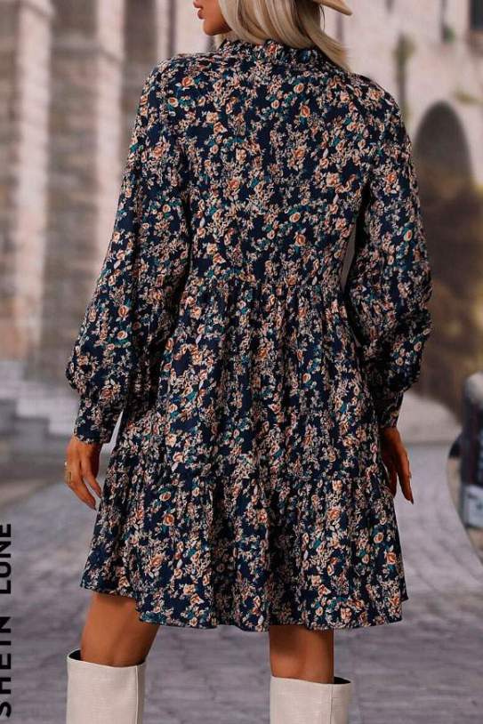 Vestit amb estampat floral de màniga|manga|mànega bisbe baix amb frunziment SHEIN LUNE Vestit amb estampat floral de màniga|manga|mànega bisbe baix amb frunziment SHEIN LUNE