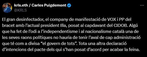 La reacción de Carles Puigdemont al nombramiento de Josep Borrell La reacción de Carles Puigdemont al nombramiento de Josep Borrell