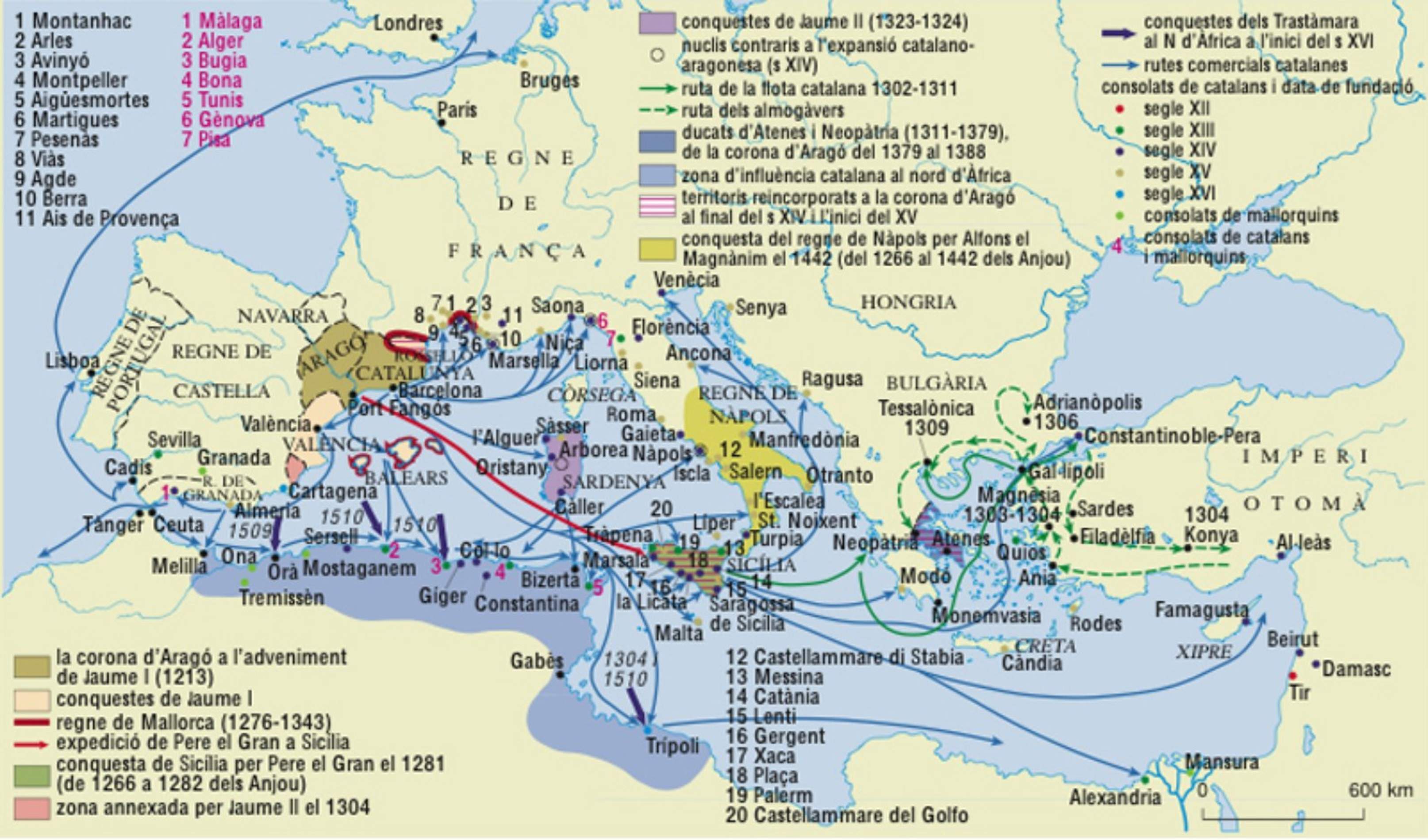 Mapa de la expansión catalana en el Mediterráneo. Fuente Enciclopedia Mapa de la expansión catalana en el Mediterráneo. Fuente Enciclopedia