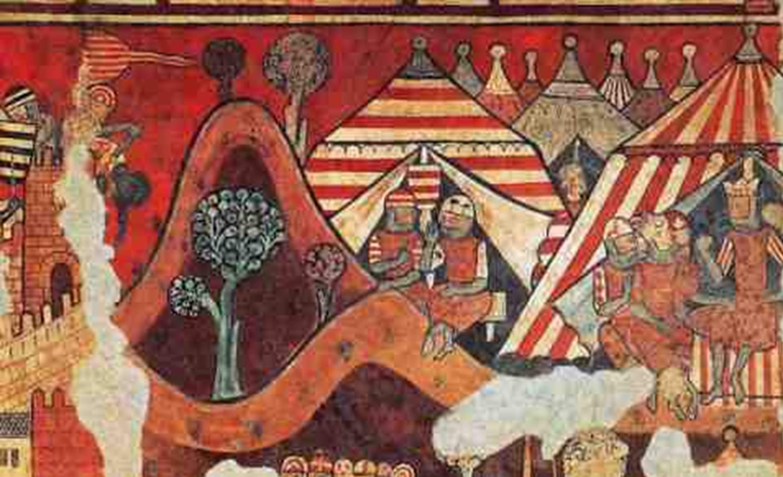Representación del campamento militar catalán durante la conquista de Mallorca (siglo XIII). Font MNAC Representación del campamento militar catalán durante la conquista de Mallorca (siglo XIII). Font MNAC
