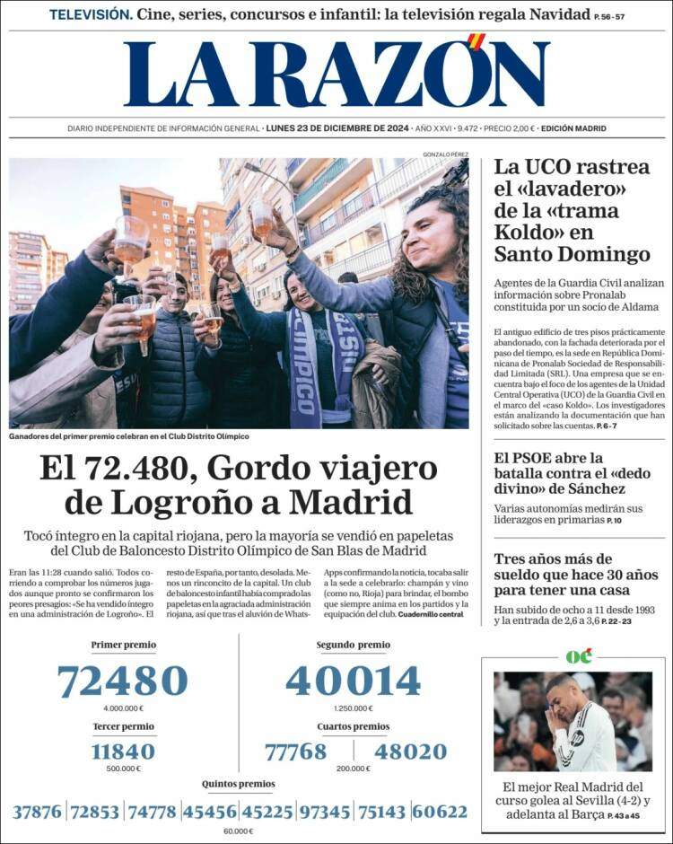 Portada 'La Razón' Portada 'La Razón'