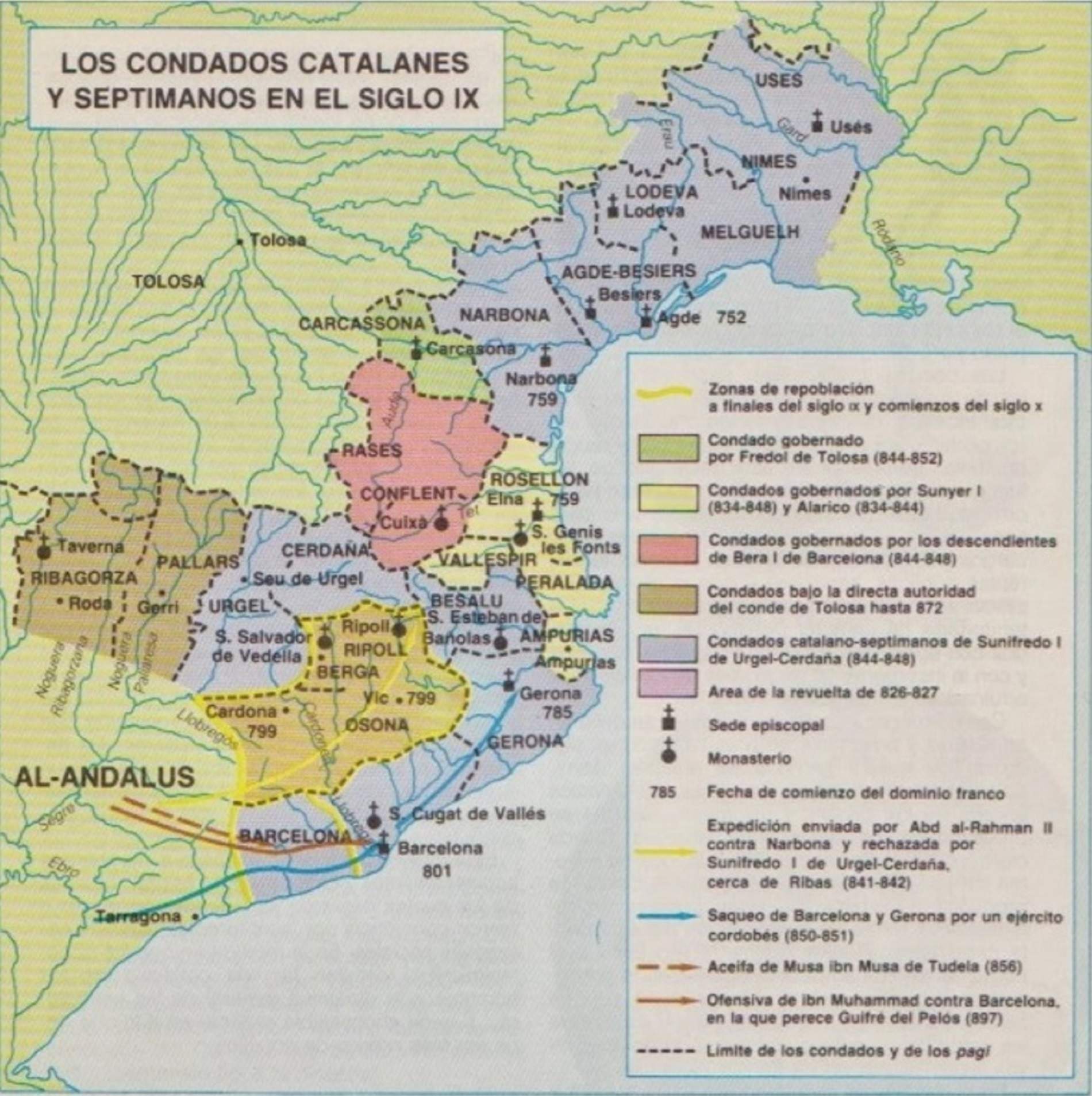 Mapa de la Marca carolingia de Gótia. Fuente Universidad de Barcelona Mapa de la Marca carolingia de Gótia. Fuente Universidad de Barcelona