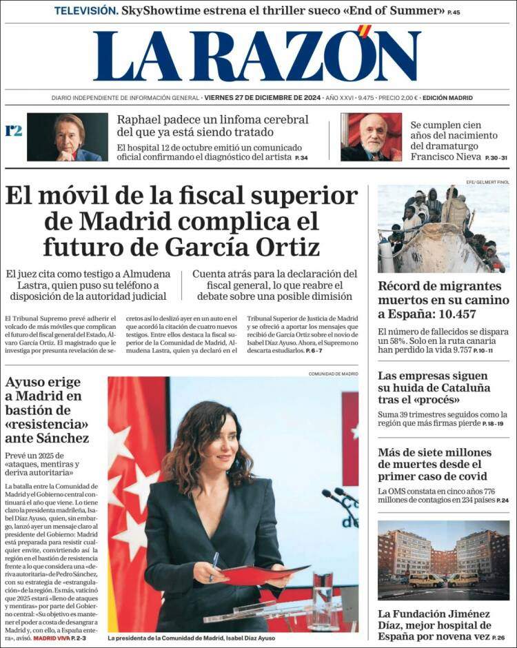Portada 'La Razón' Portada 'La Razón'