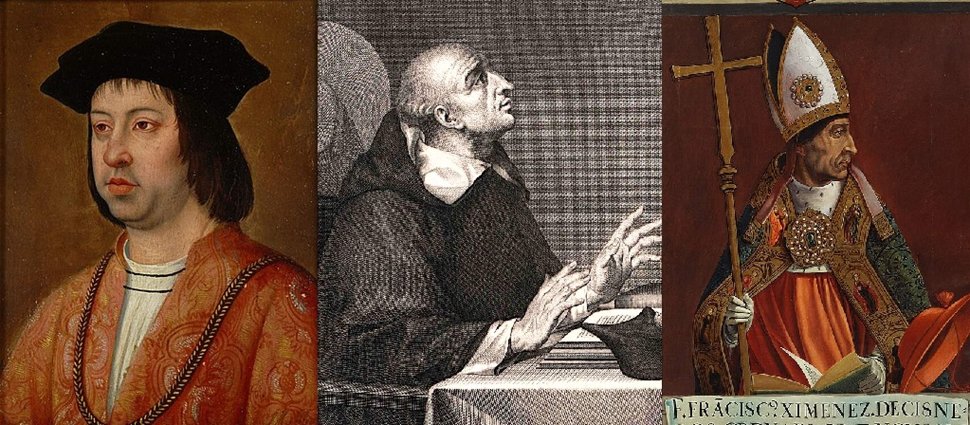 Ferran el Catòlic, Torquemada i Cisneros (el rei i l'antecessor i successor de Deza). Font Wikimedia Commons Ferran el Catòlic, Torquemada i Cisneros (el rei i l'antecessor i successor de Deza). Font Wikimedia Commons