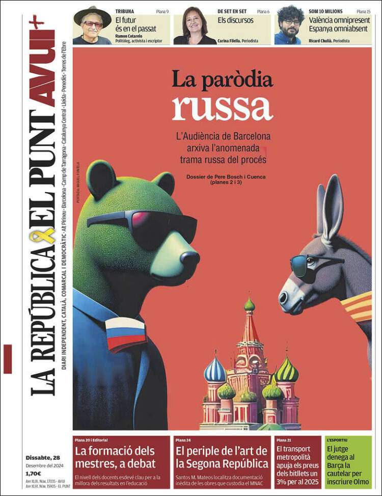 Portada El Punt Avui 28 desembre Portada El Punt Avui 28 desembre