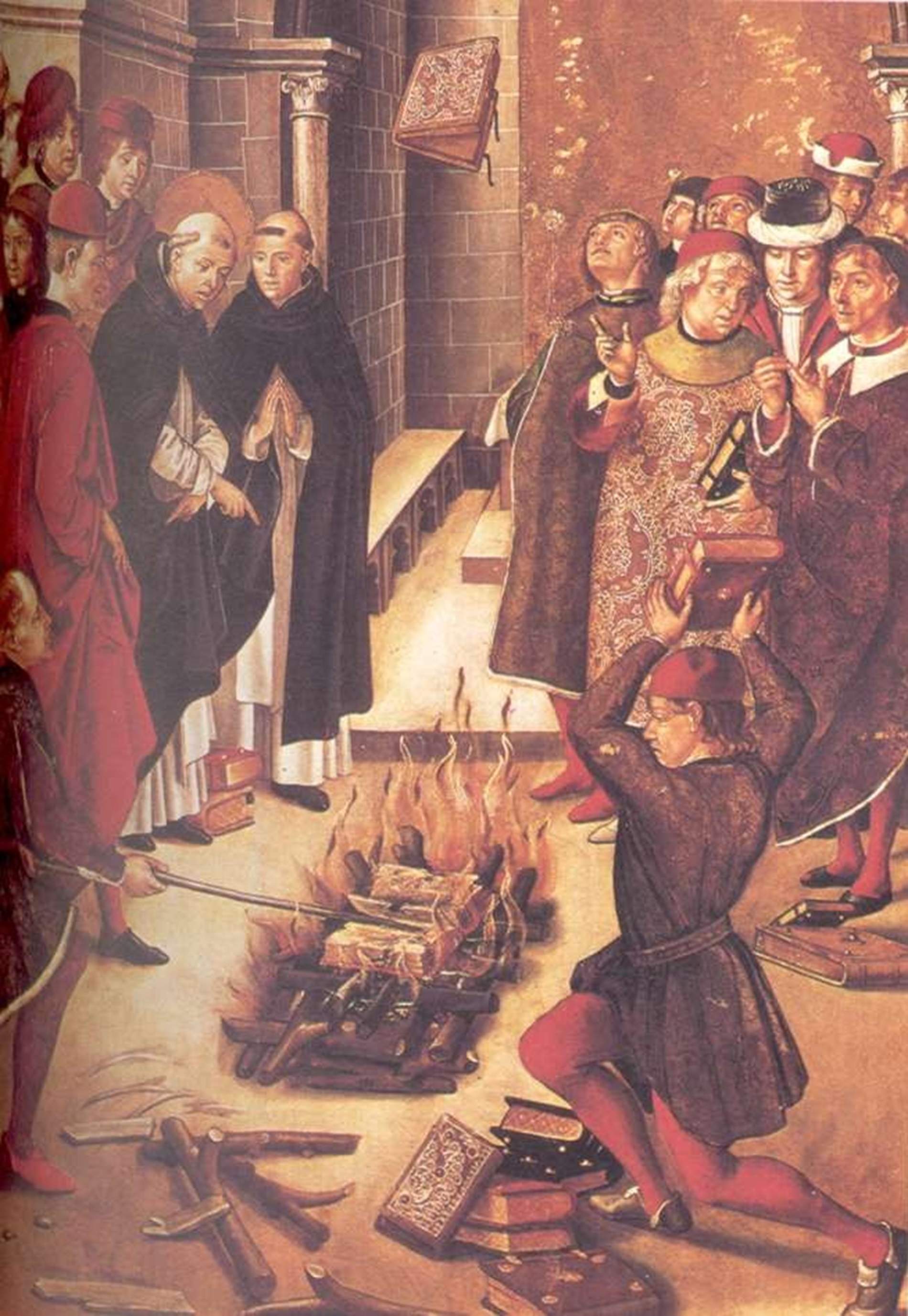 Representación de una cremación de libros prohibidos por la Inquisición. Fuente Biblioteca de Tortosa Representación de una cremación de libros prohibidos por la Inquisición. Fuente Biblioteca de Tortosa