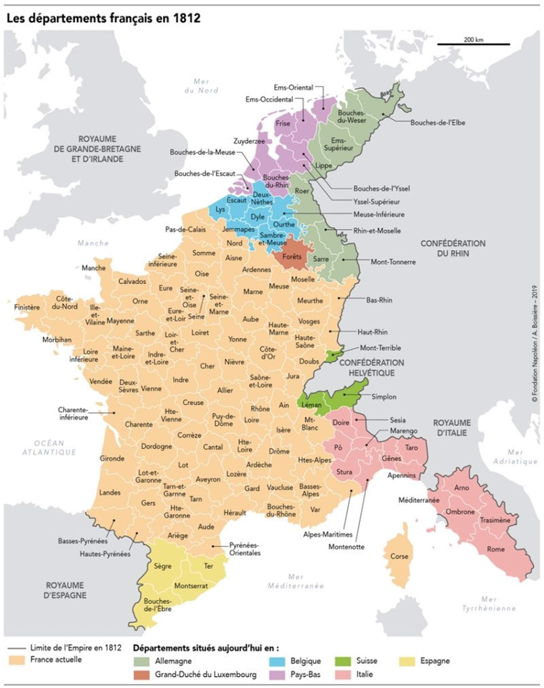 Mapa del Imperio francés de Napoleón. Fuente Atlas de Cartas de France Mapa del Imperio francés de Napoleón. Fuente Atlas de Cartas de France