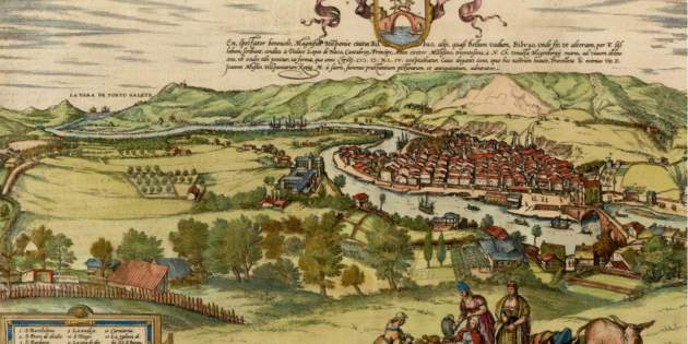 Gravat de Bilbao (1544). La ciutat, el port i la ria navegable. Font: Biblioteca Nacional d'Espanya Gravat de Bilbao (1544). La ciutat, el port i la ria navegable. Font: Biblioteca Nacional d'Espanya