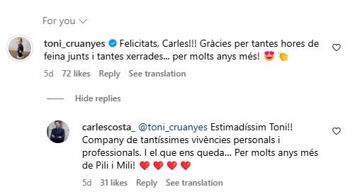 Conversación Cruanyes Costa, Instagram