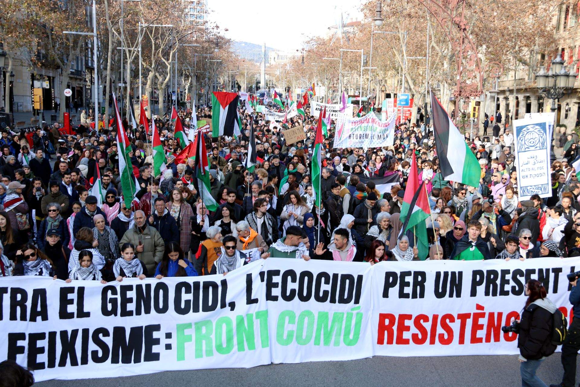 Unes 800 persones es manifesten a Barcelona a favor de Palestina i en contra del feixisme