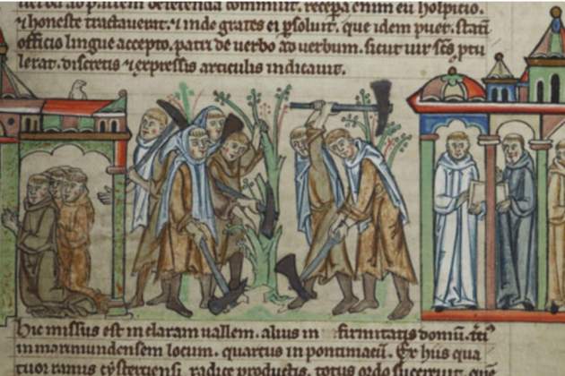 Representación medieval de un monasterio cisterciense. Fuente Bibliothèque Nationale de France (1) Representación medieval de un monasterio cisterciense. Fuente Bibliothèque Nationale de France (1)
