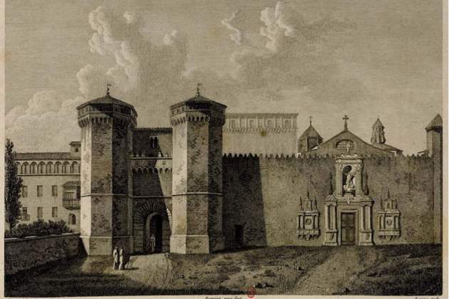 Fachada del monasterio de Poblet (1806). Fuente Cartoteca de Catalunya (1) Fachada del monasterio de Poblet (1806). Fuente Cartoteca de Catalunya (1)