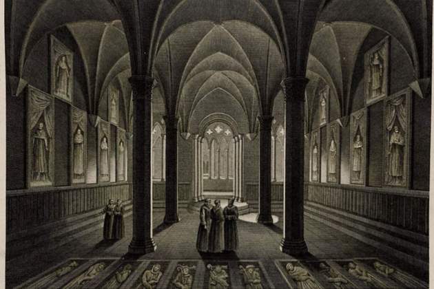 Sala Capitular del monasterio de Poblet (1806). Fuente Cartoteca de Catalunya (1) Sala Capitular del monasterio de Poblet (1806). Fuente Cartoteca de Catalunya (1)