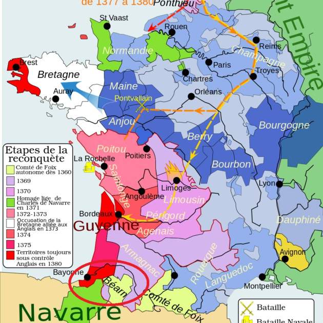 Mapa de situación de la Gascuña en tiempo del Imperio anglo aquitano. Fuente Cartas Históricas de France (1) Mapa de situación de la Gascuña en tiempo del Imperio anglo aquitano. Fuente Cartas Históricas de France (1)