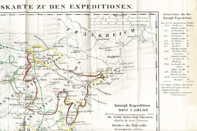 Mapa de la Expedición Real carlista de 1837 (1851). Font Wanderungen herramientas alten Soldaten. Aves Spaniens Bürgerkrieg (1) Mapa de la Expedición Real carlista de 1837 (1851). Font Wanderungen herramientas alten Soldaten. Aves Spaniens Bürgerkrieg (1)