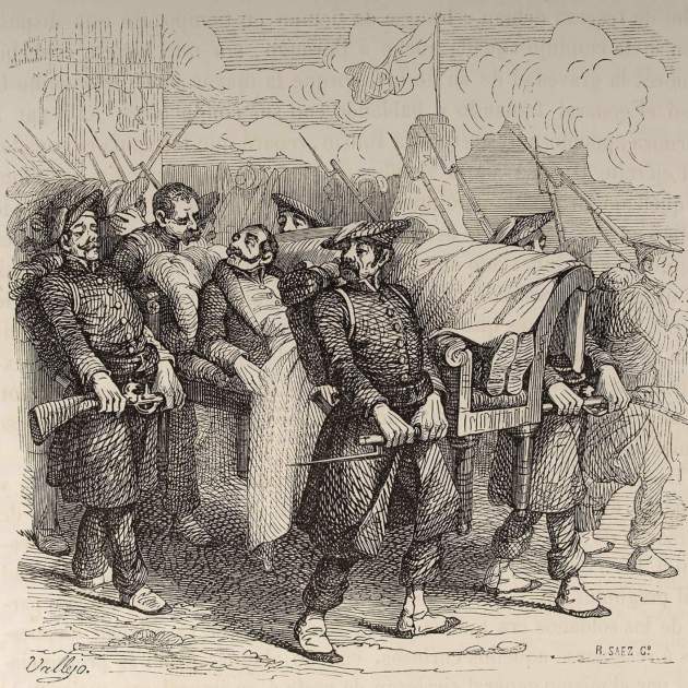 Representación del tragic traslado de Zumalakárregi, herido, cabe en su pueblo, donde acabaría muriendo (1846). Fuente Zumalakarregi Museoa (1) Representación del tragic traslado de Zumalakárregi, herido, cabe en su pueblo, donde acabaría muriendo (1846). Fuente Zumalakarregi Museoa (1)
