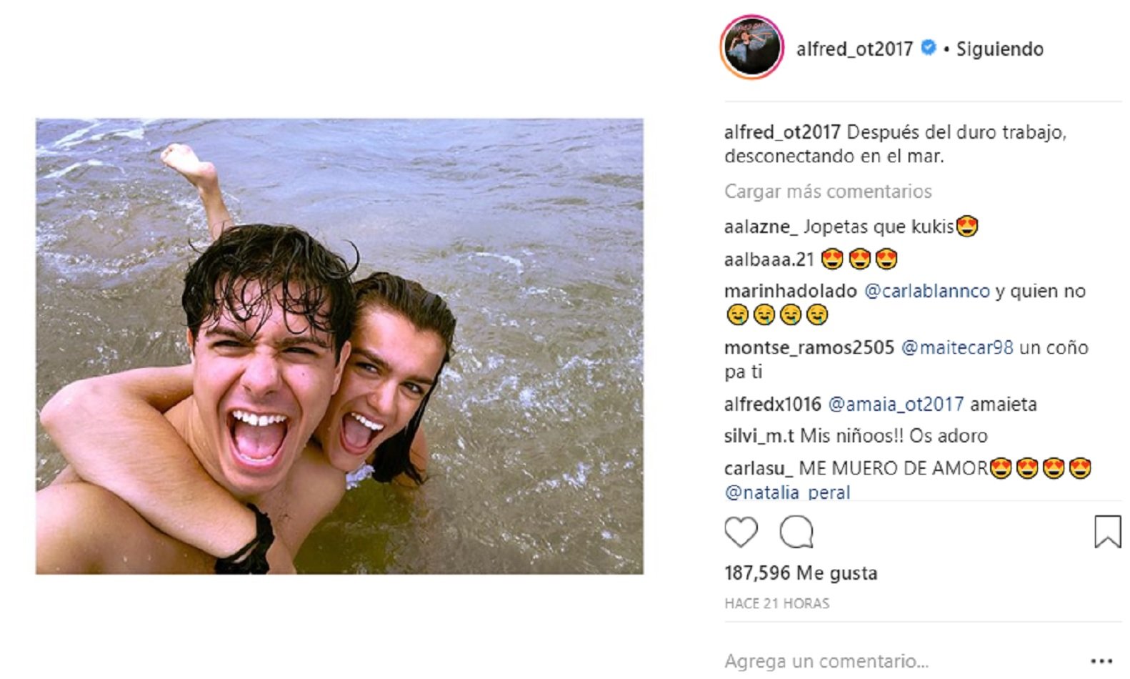 amaia y alfred playa 1 instagram